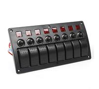 BAOCHADA 8 Gang Switch Panel, Switchboard Fuse Switch with 8 Switches, Toggle Switching Panel with Red LED Light, 3 in 1 LED Switch Panel for Marine Bus Boat, DC 12/24V 23.6x12x7.5CM(Black)