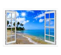Baocicco 10x6.5ft Tropical Island Backdrop Window View Coconut Trees Sea Waves Beach Photography Background Wedding Pictures Shooting Prop Theme Birthday Party Girls Lover Portrait Studio Prop