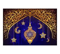 Baocicco 12x8ft Ramadan Kareem Backdrop Islamic Traditional Lanterns Backdrop Golden Dome Profile Moon Stars Decor Photography Background Eid Holiday Holy Day Night Prayer Photo Studio Shoot Prop