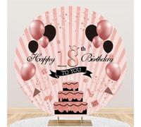 Baocicco 6ft Happy 18th Birthday Round Backdrop Covers for Photoshoot Rose Golden Balloons Cake Stripe Banner Circle Backdrop Stand Cover for Girl Lady Birthday Party Decor Banner Photo Booth Props
