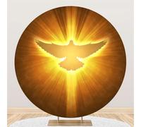 Baocicco 7.2ft Advent Holy Spirit Dove Circle Backdrop Cover Polyester Golden Light Religious Cross Round Backdrop Cover for Christian Church Pentecost Baptism Banner Adults Portrait Photography Props