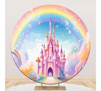Baocicco 7.2ft Dreamy Castle Round Backdrop Cover Circle Watercolour Rainbow Cartoon Fairy Tale Princess Prince Birthday Party Circle Photography Background Cradle Ceremony Baby Shower Newborn Props