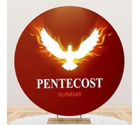 Baocicco 7.2ft Pentecost Sunday Circle Backdrop Red Flame Dove Round Backdrop Cover Advent Christian Church Celebration Religious Party Banner Supplies Adults Pentecost Holiday Decor Photo Shoot Props