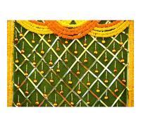 Baocicco 7x5ft India Pooja Photography Backdrop Yellow Flower Green Flower Wall Hindu Photography Background Indian Wedding Puja Ganpati Pooja Traditional Mehndi Festival for Kids Adult Studio Video
