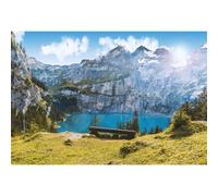 Baocicco 7x5ft Vinyl Mountain and Water Landscape Backdrops for Photography Background Famous Swiss Landscape Blue Sky White Clouds Outdoor Vacation Holiday Party Backdrop Children Adults Portraits