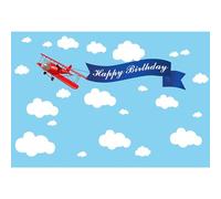 Baocicco 9x6ft Happy Birthday Red Plane Backdrop Cartoon Plan Blue Sky White Cloud Happy Birthday Photography Background Birthday Party Backdrop Boy Girl Photo Portraits Studio Video Props Booth