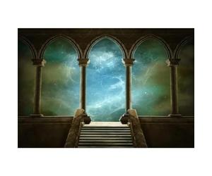 Baocicco 9x6ft Wedding 3D Render Backdrops Fantasy Starry Sky from Ancient Arches Background Mediaeval Gallery Temple Castle Marble Stone Column Staircase Photo Props