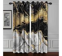 Baocicco Black Gold Marble Window Curtains for Bedroom Art Design - Grey Drapes for Living Room Modern Luxury Gold Texture Blackout Curtains with Grommets 2 Panels 42x63 Inch