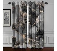 Baocicco Black Gray Gold Marble Window Curtains for Bedroom Art Design Black Gold Marble Drapes for Living Room Modern Luxury Gold Texture Marble Blackout Curtain with Grommet 2 Panels 42x63 Inch
