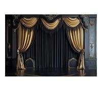 Baocicco Royal Black Wall Backdrops 10x7ft Gold Curtain Luxury Theater Stage Background VIP Shows TV Shows Backdrops Wedding Birthday Party Decors Graduation Ceremony Banner Photo Studio Props