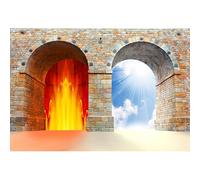 Baocicco Vinyl 5x3ft Jesus Christ Theme Backdrop Photography Background Saint Brick Wall Arched Alley to Heaven Gate to Hell Holy Lights Background Children Kids Adult Portrait Photo Studio