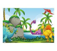 Baocicco Vinyl 7x5ft Cartoon Dinosaurs Backdrop Photography Background Prehistoric Jurassic Period Mountains Lake Water Baby Kid Birthday Party Decoration Infant Children Portrait Prop
