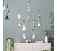 BAODANFU Decorative Mirrors Wall Mounted, Wall Mirror Silver Decor Tear Drop Shape Metal Frame for Living Room Bedroom Entrance Mantle Fireplace (Silver, 5-Pack Teardrop Mirrors Set)