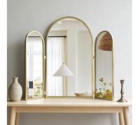 BAODANFU Gold Trifold Vanity Mirror, 3 Way Mirror for Makeup Room, Dressing Room, Bedroom, Bathroom, Three-Way Mirrors Over Bathroom Sink, Decorative Mirror for Mantle