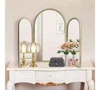 BAODANFU Trifold Vanity Mirrors 3 Way, 30 x 37in Adjustable Vanity Mirrors for Bathroom, Bedroom, Champaign Golden Arch Mirrors Wall Mounted Decoration, Braiding Hair, Makeup 360° Way