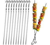 BAODANLE Kebab Skewers, 10 PCS Stainless Steel BBQ Kebab Meat Skewers Set, Flat Metal Barbecue Shish Kebab Stick for Meat Vegetable