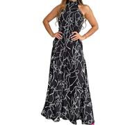 BAODANWUXIAN Jumpsuit Women Casual Print Sleeveless Belted Wide Leg Pant Halter Neck Jumpsuits-Black White-Xxl