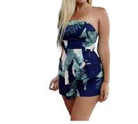 BAODANWUXIAN Jumpsuit Womens Jumpsuit Strapless Bandeau Romper Elastic Waist Wide Leg Summer Overall-B-M