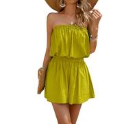 BAODANWUXIAN Jumpsuit Women'S Summer Jumpsuit Romper Off Shoulder One Piece Shorts Casual Strapless Tube Overall Outfit-Yellow-L