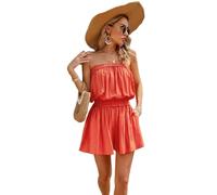 BAODANWUXIAN Jumpsuit Women'S Summer Jumpsuit Romper Off Shoulder One Piece Shorts Casual Strapless Tube Overall Outfit-Red-Xl
