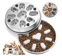 BAODBF 304 Stainless Steel Slow Feeder Dog Bowl, Anti-Sling Bowl with Floral Pattern, 480 ml, Double-Sided for Dry and Wet Food, for Small and Medium Dogs