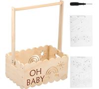 BAODBF Baby Shower Crate with Handle Wood Baby Crate Closet Cute Baby Hamper Basket Practical Baby Storage Crate Multipurpose Baby Shower Basket Baby Crate for New Born Baby New Parents(Log Color)