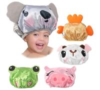 BAODBF Pack of 5 Children's Shower Caps, 11 x 19 cm, Waterproof Polyester Material, Double Layer Reusable Shower Cap for Swimming, Spa