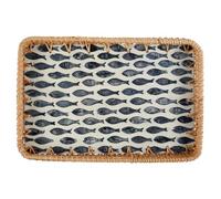 BAODBF Rattan Tray Boho Serving Tray Farmhouse Rattan Serving Tray Handwoven Decorative Tray Rectangular Rattan Basket Tray for Coffee Dining Table Food Serving Kitchen Decor(Gray Fish)