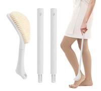 BAODBF Shower Brush, Toe Cleaner with Long Handle, 70 cm Adjustable Body Brush, Back Brush with Removable Long Handle, Back Brush, Bath Brush with Long Handle, Foot Wash Brush for Seniors (White)