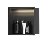 Baodiale Stainless Steel Shower Niche with LED Light Wall Insert Matte Black, Embedded Wall Niche No Tile Needed, Black Bathroom Shower Storage Shelf