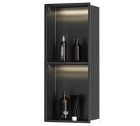 Baodiale Stainless Steel Shower Niche with LED Light Wall Insert Matte Black, Embedded Wall Niche No Tile Needed, Black Bathroom Shower Storage Shelf