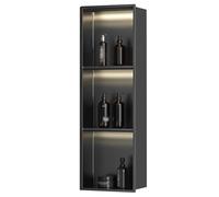 Baodiale Stainless Steel Shower Niche with LED Light Wall Insert Matte Black, Embedded Wall Niche No Tile Needed, Black Bathroom Shower Storage Shelf
