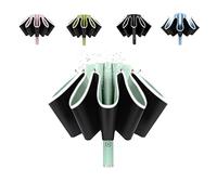 BAODINI Inverted UV Umbrella for Rain and Sun Medium Size UPF 50+ Rverse Compact Umbrella Auto Open Close, Light Green, 46 inch Arc Canopy, Modern