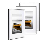 Baoee A3 Black white Two Tone Picture Frame with A4 Mount,Set of 3,photo frame with acrylic glass, A3 Frame,Poster Frame, certificate frame,Wall Mountable