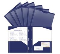 BAOFALI 6 Pack A4 Pocket Plastic Folder 2 Pockets and 3 Prongs 2 Card Slots, Durable, Tear-Resistant Heavy Duty Pocket Folders with Prongs, Colored Prong Folders for Schoolwork & Officer