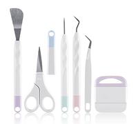 BAOFALI 6 PCS Vinyl Weeding Tools Set, Spatula/Scissors with Cap/Piercing Tool/Weeder/Tweezers/Scraper Basic Weeding Tool Kit Stainless Steel Plotter Accessor