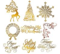 BAOFALI 9PCS Christmas Hot Foil Plate,Christmas Elks,Snowflakes,Christmas Tree,Happy New Year,Peace on Earth,Silent Light,Christmas Wreath Leave Metal Foil Plate for Card Making DIY Scrapbooking Xmas
