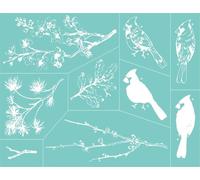 BAOFALI Two Cardinals & Seasonal Branches Theme Stencils,8.5x11inch Self-Adhesive Reusable Mesh Silk Screen Stencil for Painting on Wood, Canvas, Paper, Fabric, Walls, Furniture, Crafts Home Decor…
