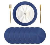 BAOFIN Placemats Set of 6, Round Placemats for Dining Tables, Woven Washable Non-Slip Fall Placemats 15 inch, Nautical Blue