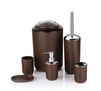 BaoFufc 6 Pieces Gift Set Bathroom Set Toothbrush Holder Cup Soap Dispenser Trash Can Toilet Brush Soap Dish Bathroom, Brown