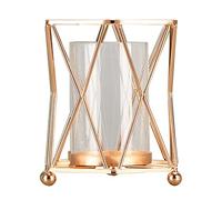 BaoFufc Wrought Iron Vase Large Mouth Geometric Column Glass Bottles for Home Living Roon Office Wedding Decoration Metal Plant Holder Metal Flower Vases for Cut Flowers, Champagne gold, Silver