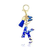 Baofuwan Keychain girl women letter key chain with initial letters butterfly handle pink blue golden for purse handbags school bag