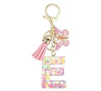 Baofuwan Keychain girl women letter key chain with initial letters butterfly handle pink blue golden for purse handbags school bag