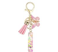 Baofuwan Keychain girl women letter key chain with initial letters butterfly handle pink blue golden for purse handbags school bag