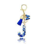 Baofuwan Keychain girl women letter key chain with initial letters butterfly handle pink blue golden for purse handbags school bag