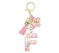 Baofuwan Keychain girl women letter key chain with initial letters butterfly handle pink blue golden for purse handbags school bag
