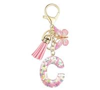 Baofuwan Keychain girl women letter key chain with initial letters butterfly handle pink blue golden for purse handbags school bag