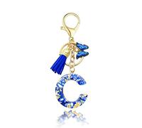 Baofuwan Keychain girl women letter key chain with initial letters butterfly handle pink blue golden for purse handbags school bag