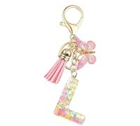 Baofuwan Keychain girl women letter key chain with initial letters butterfly handle pink blue golden for purse handbags school bag