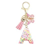 Baofuwan Keychain girl women letter key chain with initial letters butterfly handle pink blue golden for purse handbags school bag